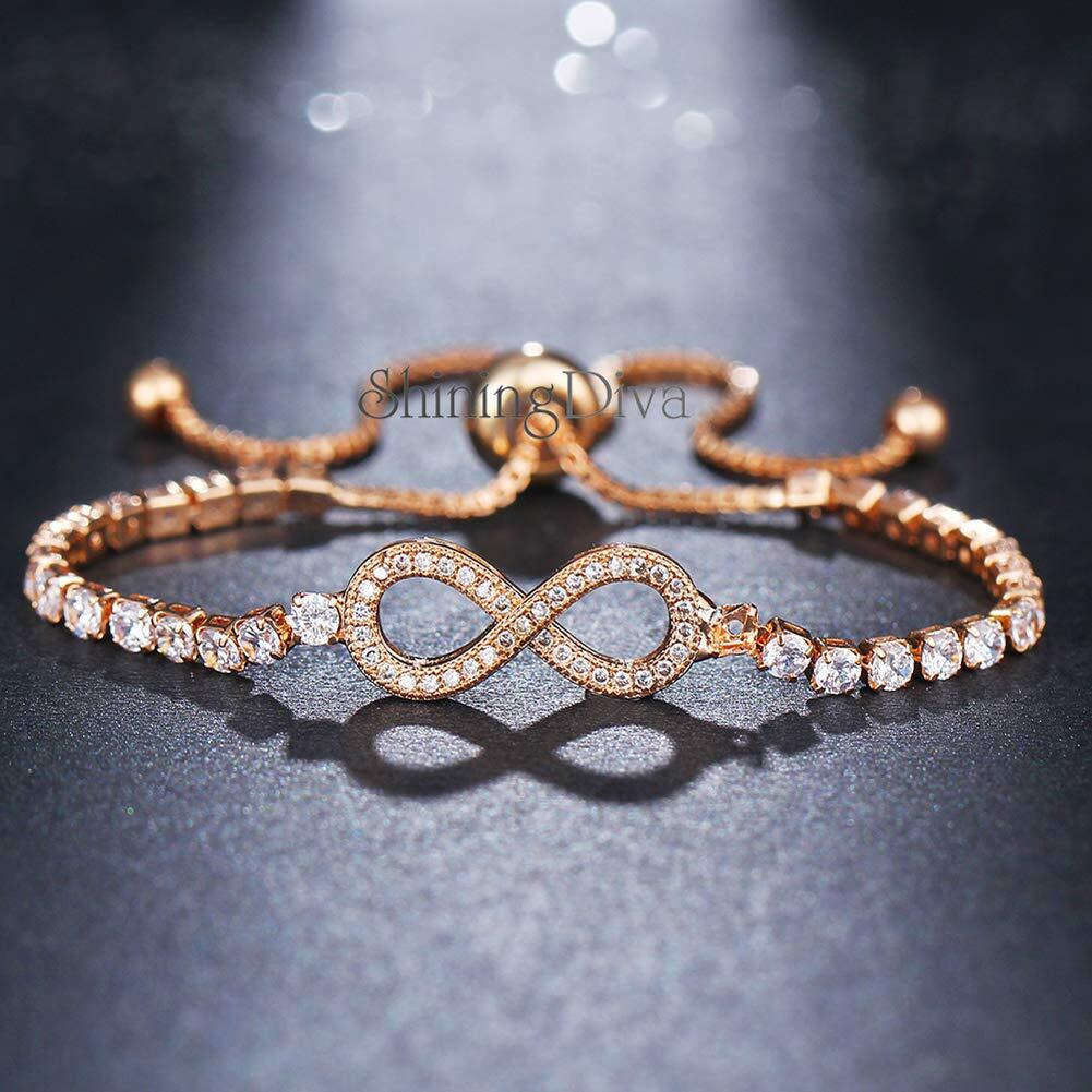 Shining Diva Fashion Latest Stylish Austrian Crystal Rose Gold Charm Bracelet for Women (rrsd10794b)