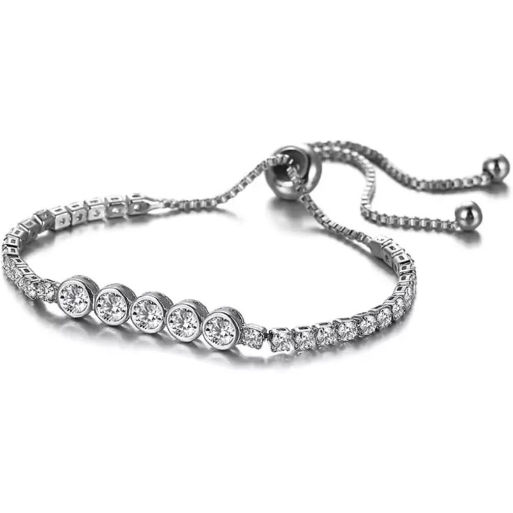 Shining Diva Fashion Latest Stylish Austrian Crystal Silver Plated Charm Bracelet for Women (rrsd10854b), One Size