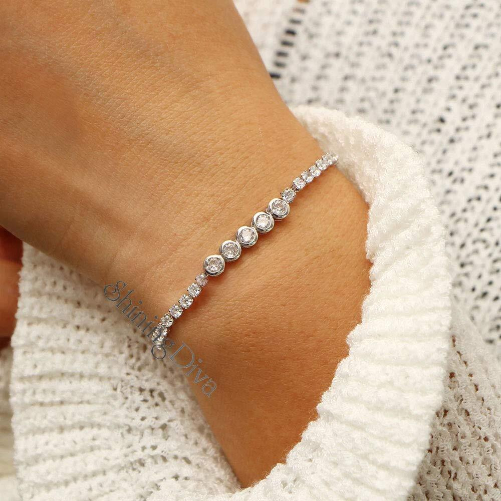 Shining Diva Fashion Latest Stylish Austrian Crystal Silver Plated Charm Bracelet for Women (rrsd10854b), One Size