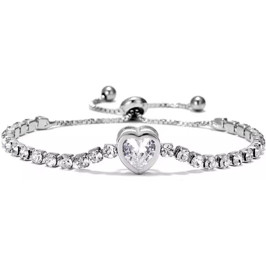 Shining Diva Fashion Latest Stylish Austrian Crystal Silver Plated Heart Charm Bracelet for Women (rrsd10846b), One Size