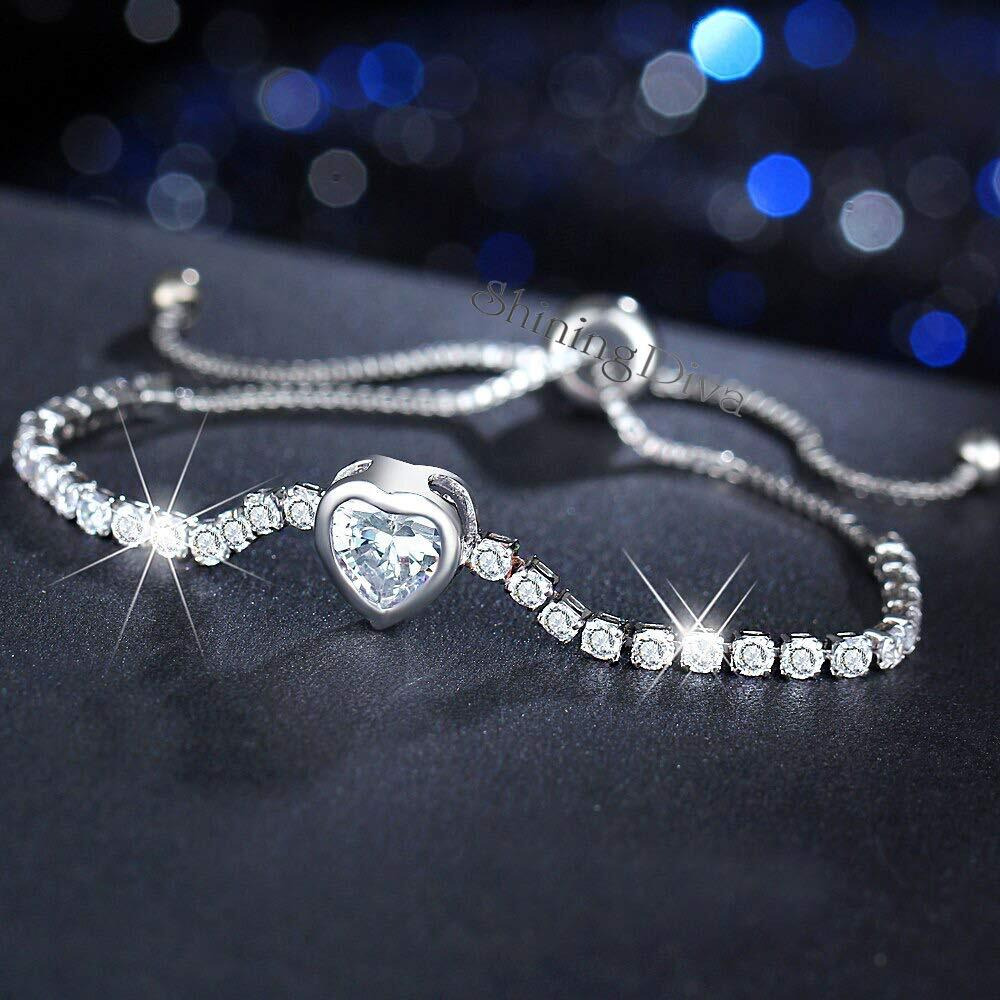 Shining Diva Fashion Latest Stylish Austrian Crystal Silver Plated Heart Charm Bracelet for Women (rrsd10846b), One Size