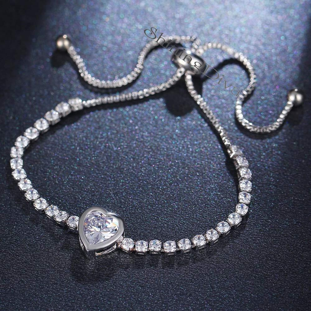 Shining Diva Fashion Latest Stylish Austrian Crystal Silver Plated Heart Charm Bracelet for Women (rrsd10846b), One Size