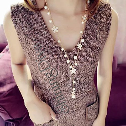 Shining Diva Fashion Jewellery Pearl and Florals Base Metal Pendent Long Chain Pendant Stylish Necklace for Women (White, Golden)