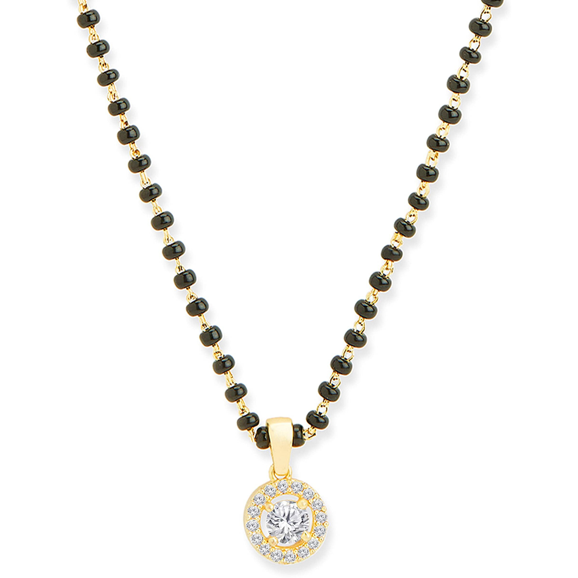 MINUTIAE Stylish Solitaire Mangalsutra Pendant Necklace Black Beads For Women With Extendable Chain (Gold)