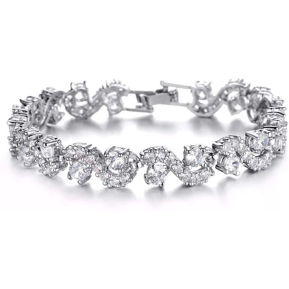 Shining Diva Fashion White Silver Plated Cubic Zirconia Stylish AAA Crystal Charm Bracelet for Women (10950b)