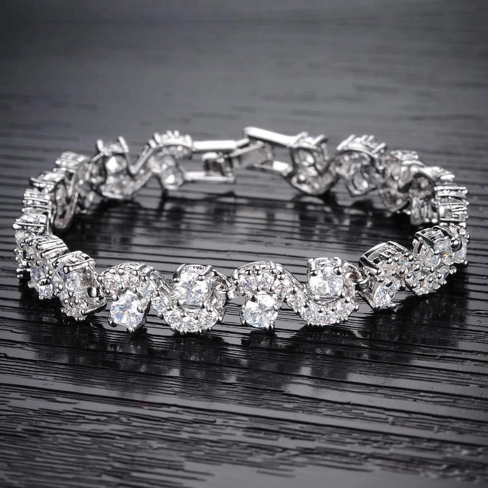 Shining Diva Fashion White Silver Plated Cubic Zirconia Stylish AAA Crystal Charm Bracelet for Women (10950b)