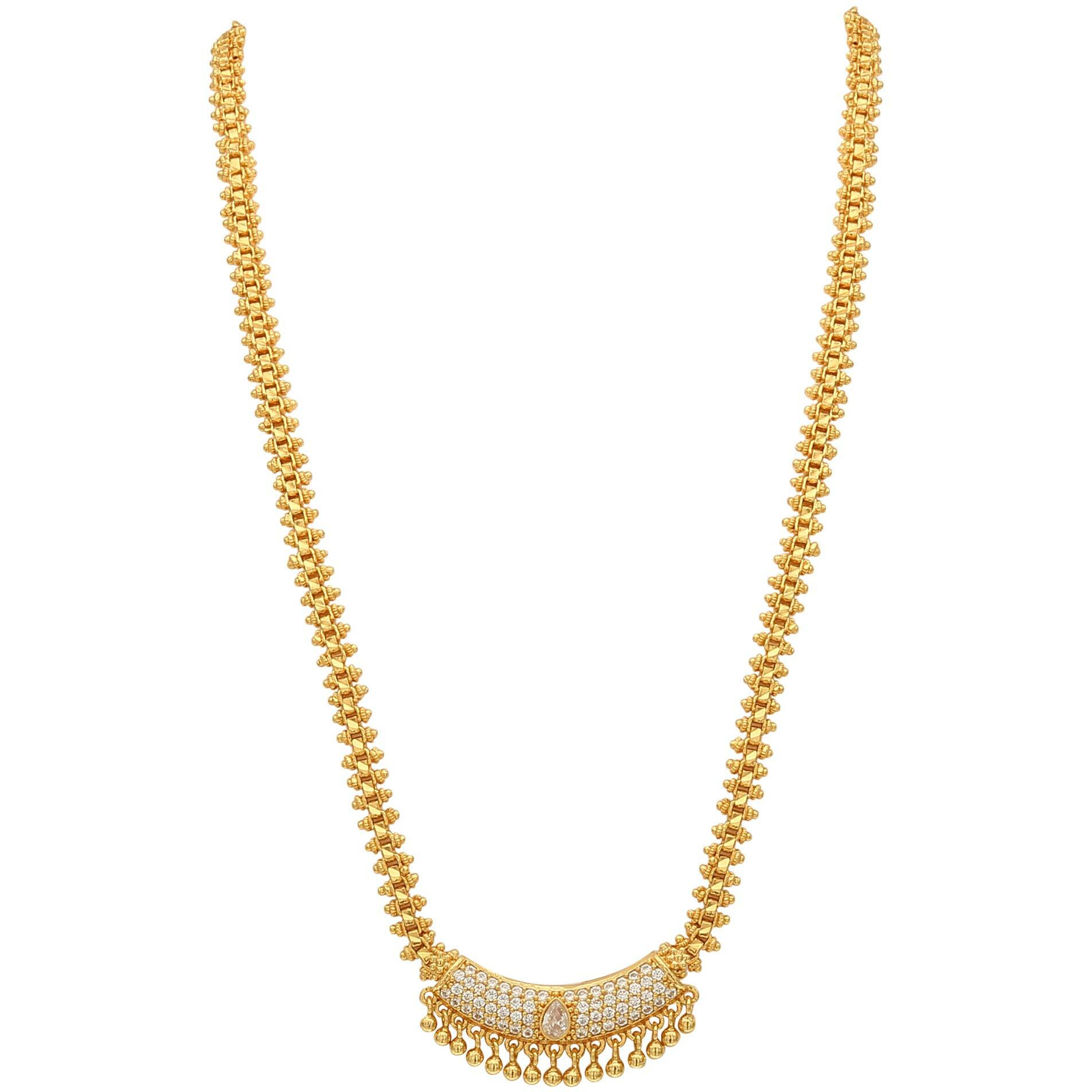 Sasitrends American Diamond Micro Gold Plated Pendant Chain Necklace for Women & Girls (White)