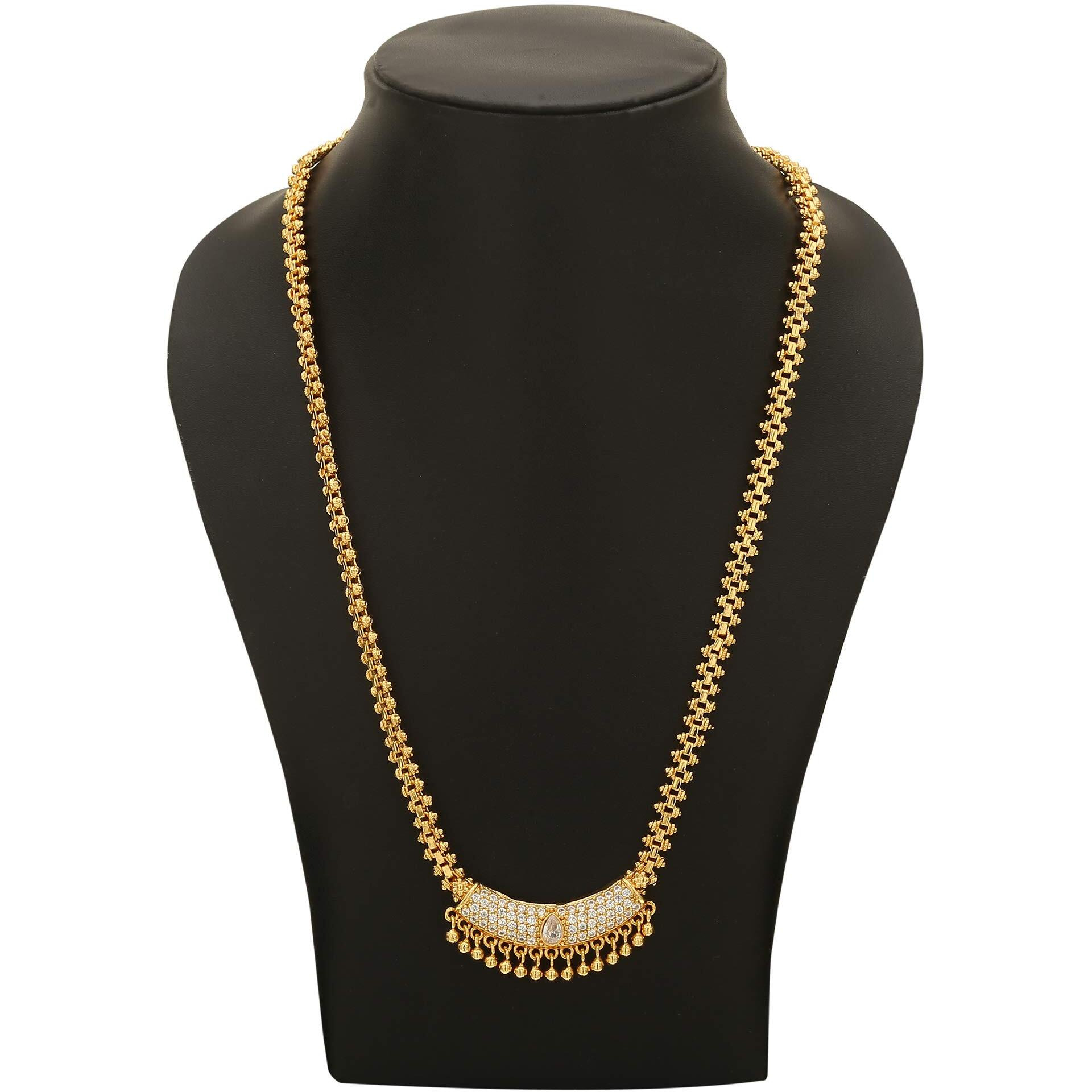 Sasitrends American Diamond Micro Gold Plated Pendant Chain Necklace for Women & Girls (White)