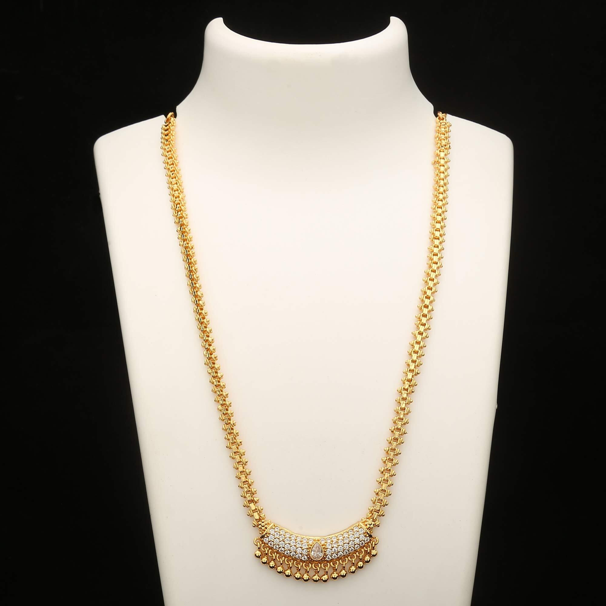 Sasitrends American Diamond Micro Gold Plated Pendant Chain Necklace for Women & Girls (White)