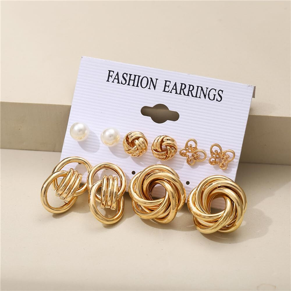 Shining Diva Fashion 5 Pairs Combo Set Latest Stylish Stud Earrings for Women and Girls (Gold) (13669er)
