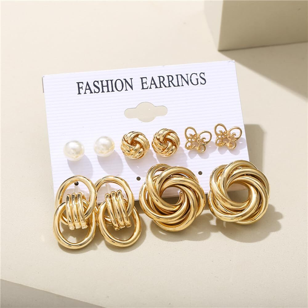 Shining Diva Fashion 5 Pairs Combo Set Latest Stylish Stud Earrings for Women and Girls (Gold) (13669er)