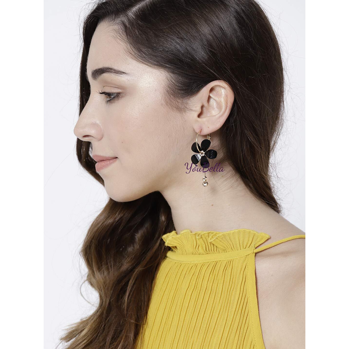 YouBella Jewellery Valentine Gifts Gold Plated Floral Earrings for Girls and Women (Black)