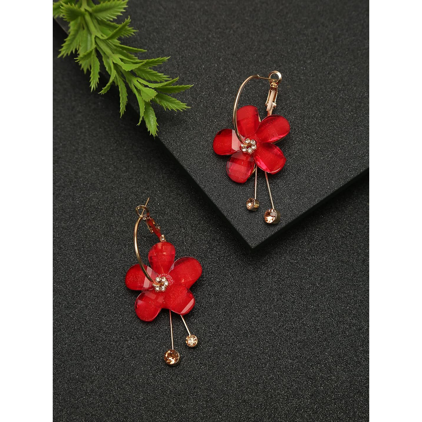 YouBella Jewellery Gold Plated Earrings for Girls and Women (Red)