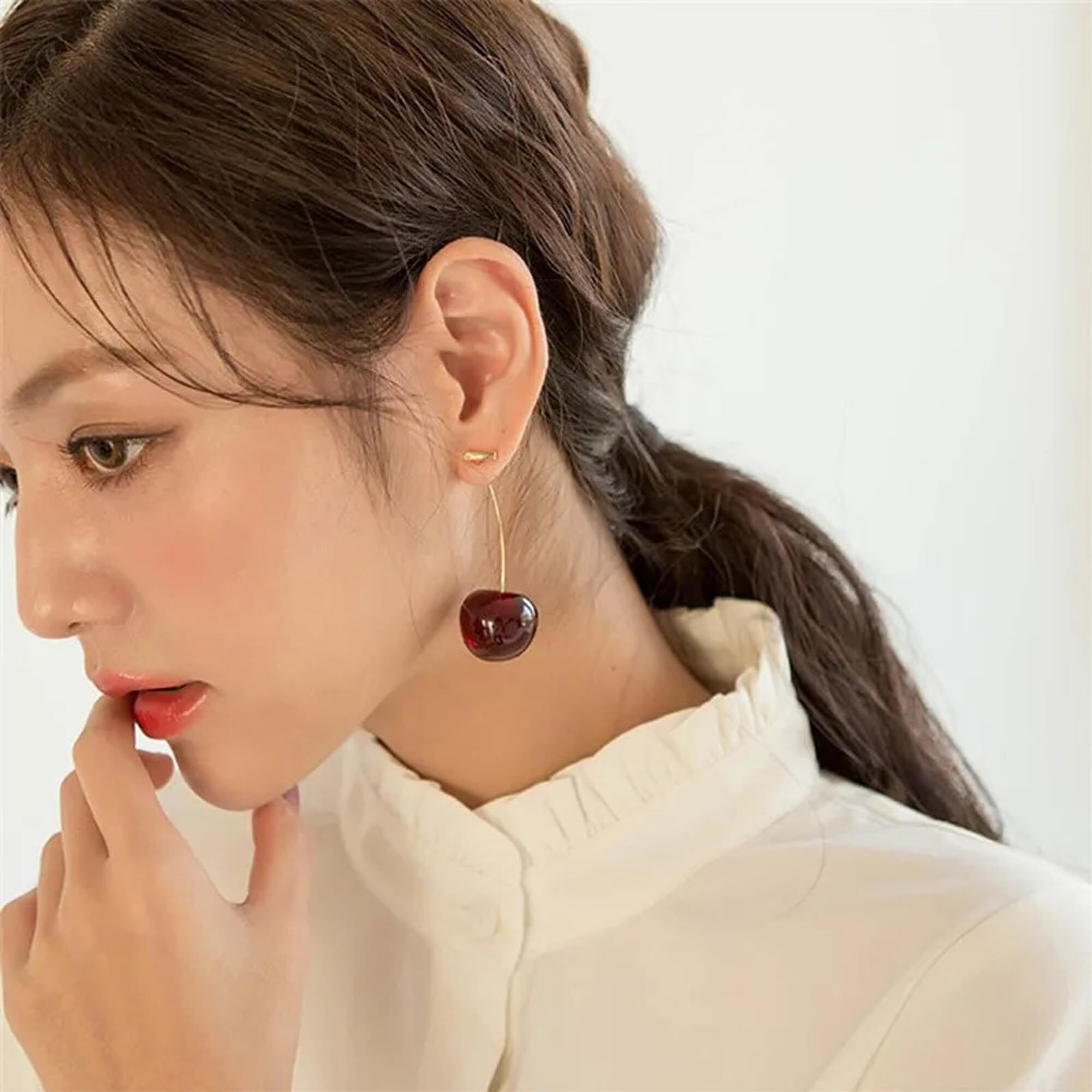 Fashion Frill Earrings For Women Red Cherry Designs Gold Plated Dangle Earrings For Women Girls Love Gifts Womens Jewellery