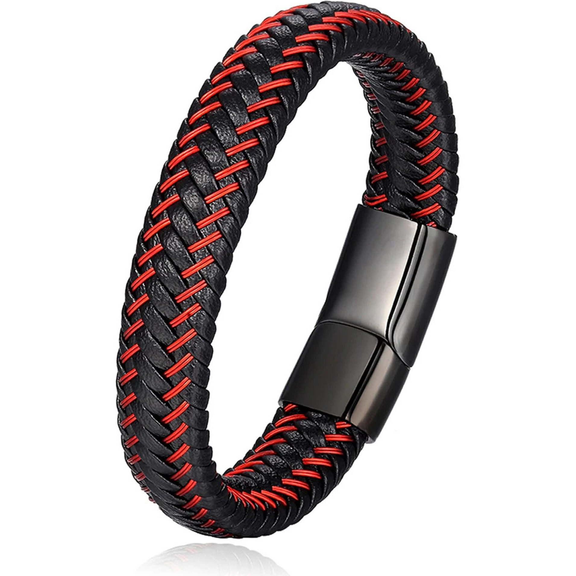 Fashion Frill Stylish Bracelet For Men Stainless Steel Black Leather Bracelet For Men Boys Wrist Wear Mens Jewellery