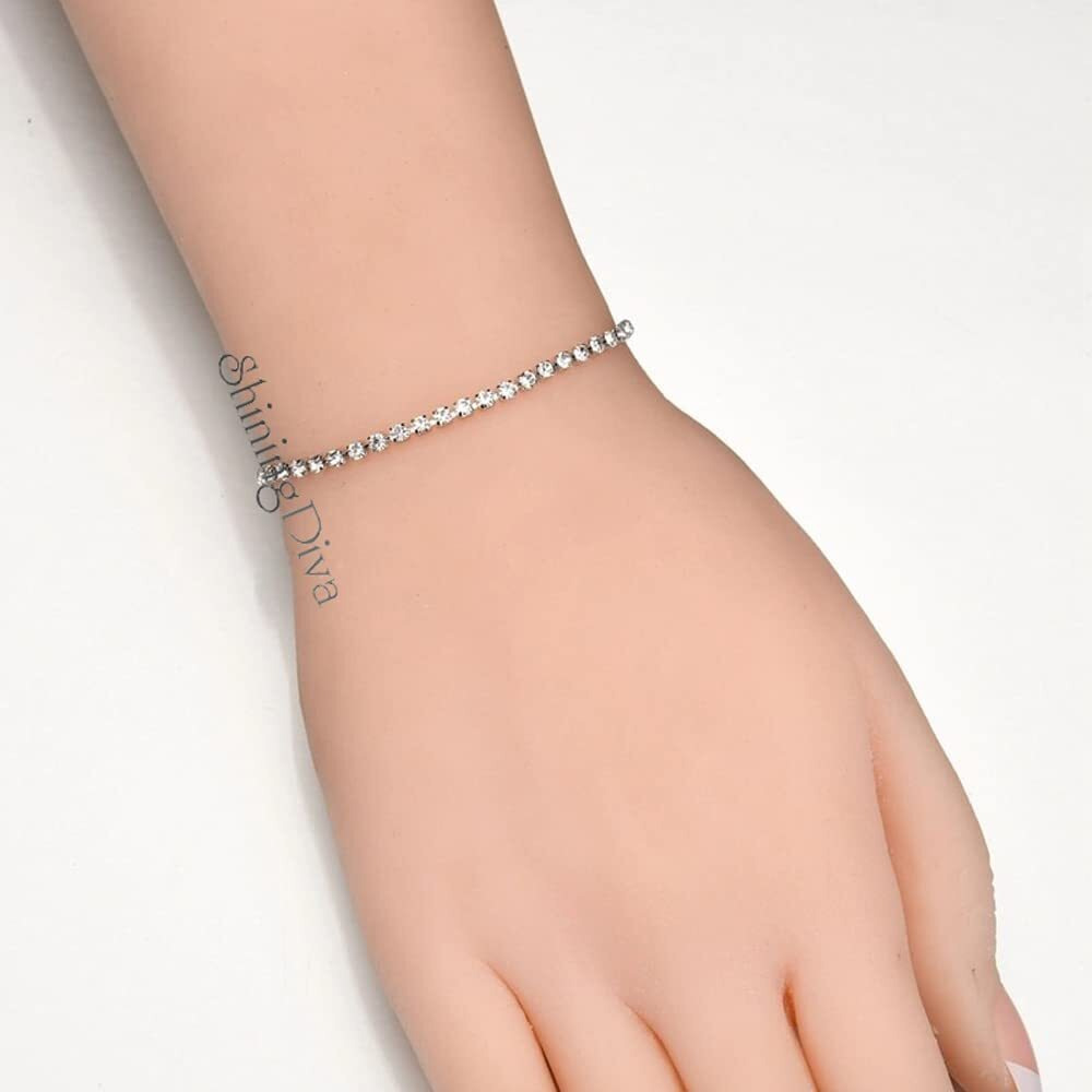 Shining Diva Fashion Latest Stylish Austrian Crystal Silver Plated Charm Bracelet for Women (rrsd10857b), One Size