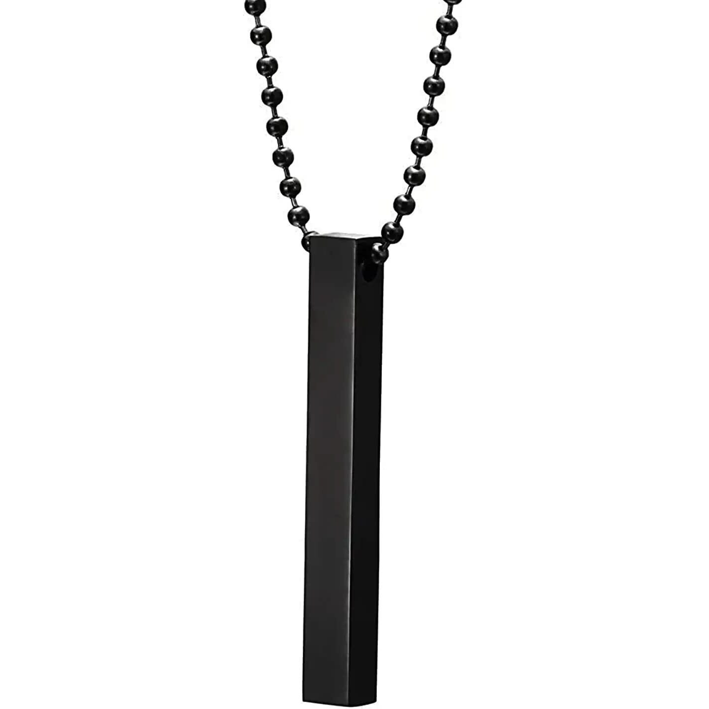 Fashion Frill Mens Jewellery 3D Cuboid Vertical Bar/Stick Stainless Steel Black Silver Locket Pendant Necklace For Boys and Men Unisex Pendant (Modern)