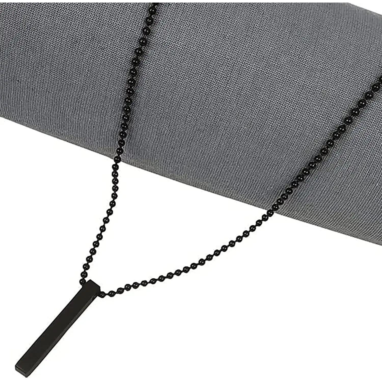 Fashion Frill Mens Jewellery 3D Cuboid Vertical Bar/Stick Stainless Steel Black Silver Locket Pendant Necklace For Boys and Men Unisex Pendant (Modern)