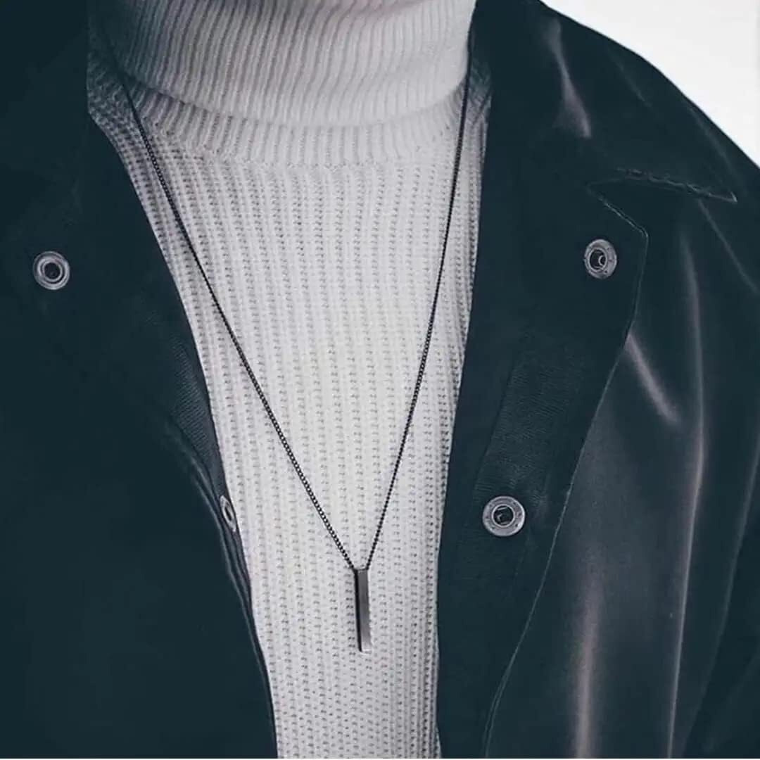Fashion Frill Mens Jewellery 3D Cuboid Vertical Bar/Stick Stainless Steel Black Silver Locket Pendant Necklace For Boys and Men Unisex Pendant (Modern)