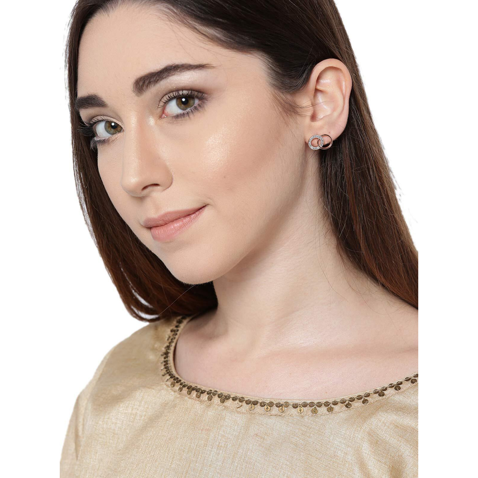 Dhruvi by Zaveri Pearls Brass Rose Gold Stud Earrings for Women (D7976, Rose Gold)