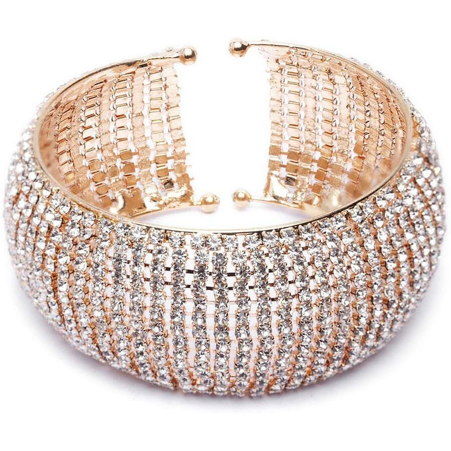 Shining Diva Fashion 18k Rose Gold and Silver Plated Adjustable Crystal Cuff Bracelet for Women and Girls (Rose Gold)