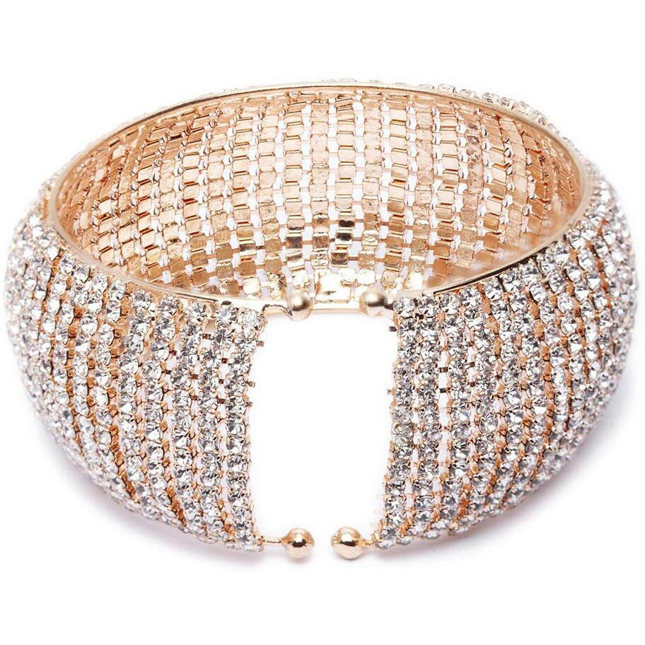 Shining Diva Fashion 18k Rose Gold and Silver Plated Adjustable Crystal Cuff Bracelet for Women and Girls (Rose Gold)