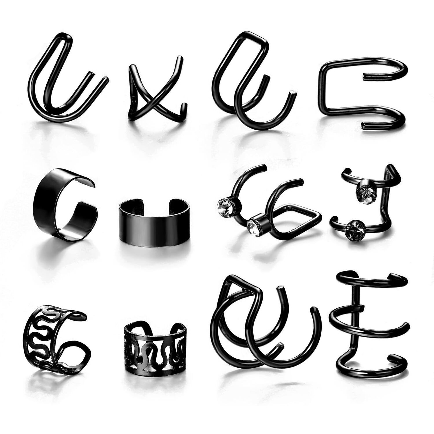 Shining Diva Fashion Latest Stylish 12 Pcs Combo Clip On Ear Cuff Earrings for Women and Girls (14904er)(Gold)
