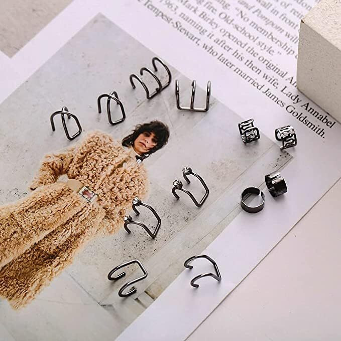 Shining Diva Fashion Latest Stylish 12 Pcs Combo Clip On Ear Cuff Earrings for Women and Girls (14904er)(Gold)