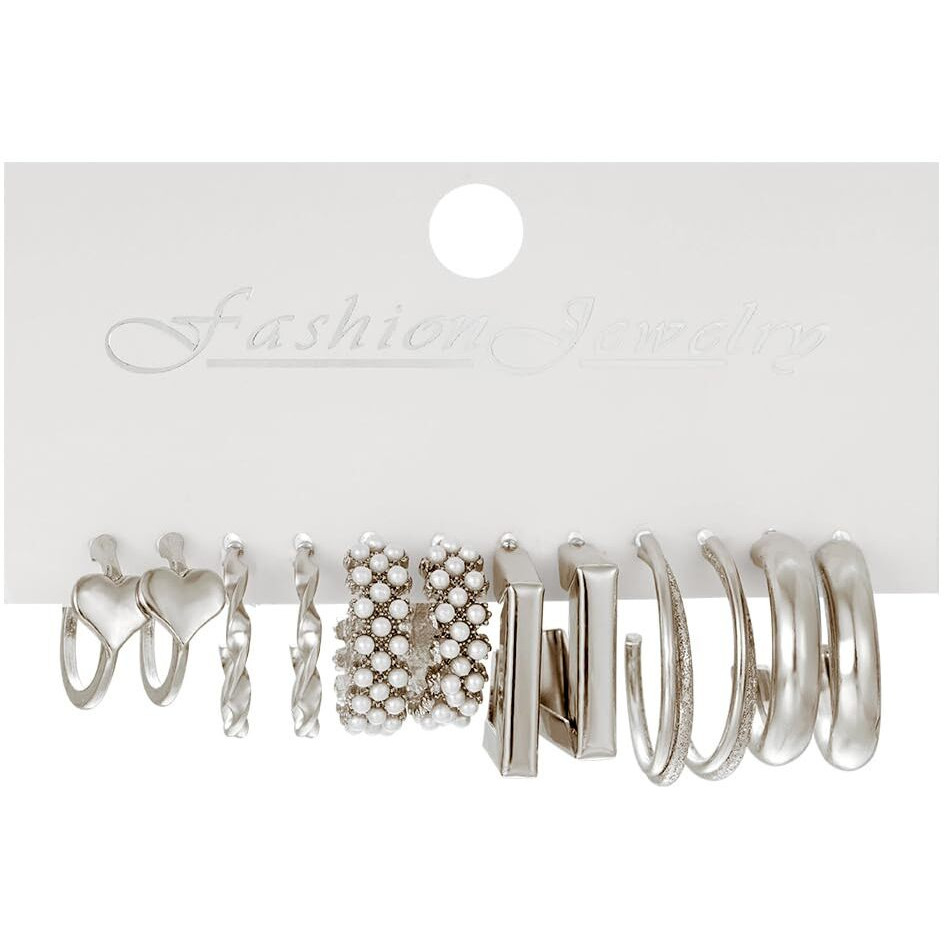 Shining Diva Fashion 6 Pairs Combo Set Latest Stylish Hoop Earrings for Women and Girls (15621er)
