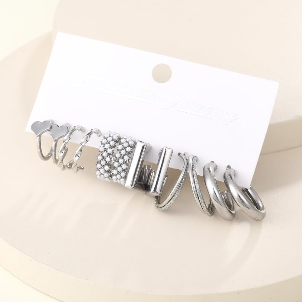 Shining Diva Fashion 6 Pairs Combo Set Latest Stylish Hoop Earrings for Women and Girls (15621er)