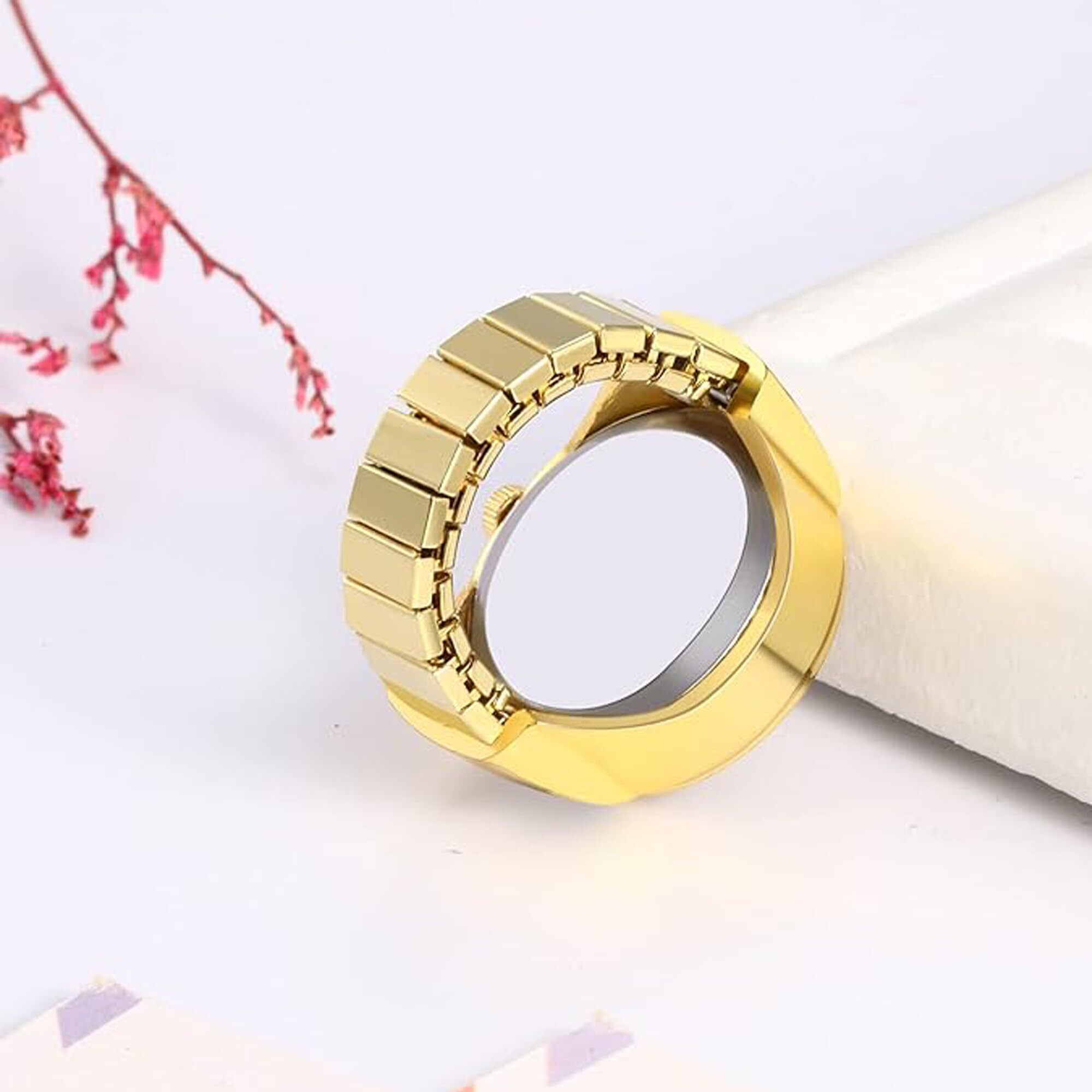 Fashion Frill Ring Watch For Women | Stainless Steel Ring Rose Gold Plated Roman Stylish Strachable | Rose Gold Ring For Women Girls Love Gifts