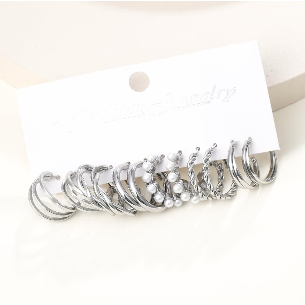 Shining Diva Fashion 6 Pairs Combo Set Latest Stylish Hoop Earrings for Women and Girls (15618er)
