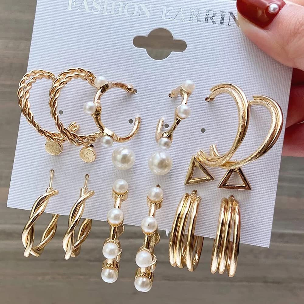 Shining Diva Fashion Latest Stylish 9 Pairs Combo Metal Earrings for Women and Girls (Z12789er)