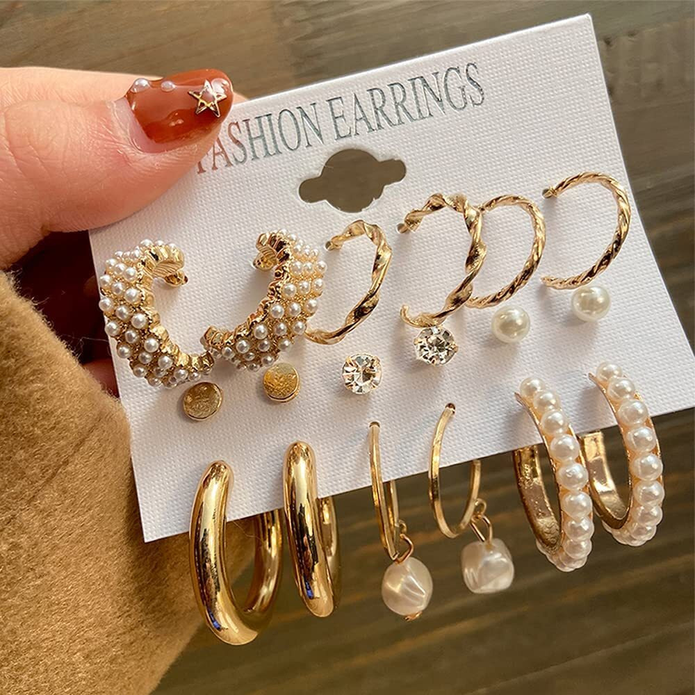Shining Diva Fashion Stylish 9 Pairs Combo Metal Earrings for Women and Girls (Z12906er)