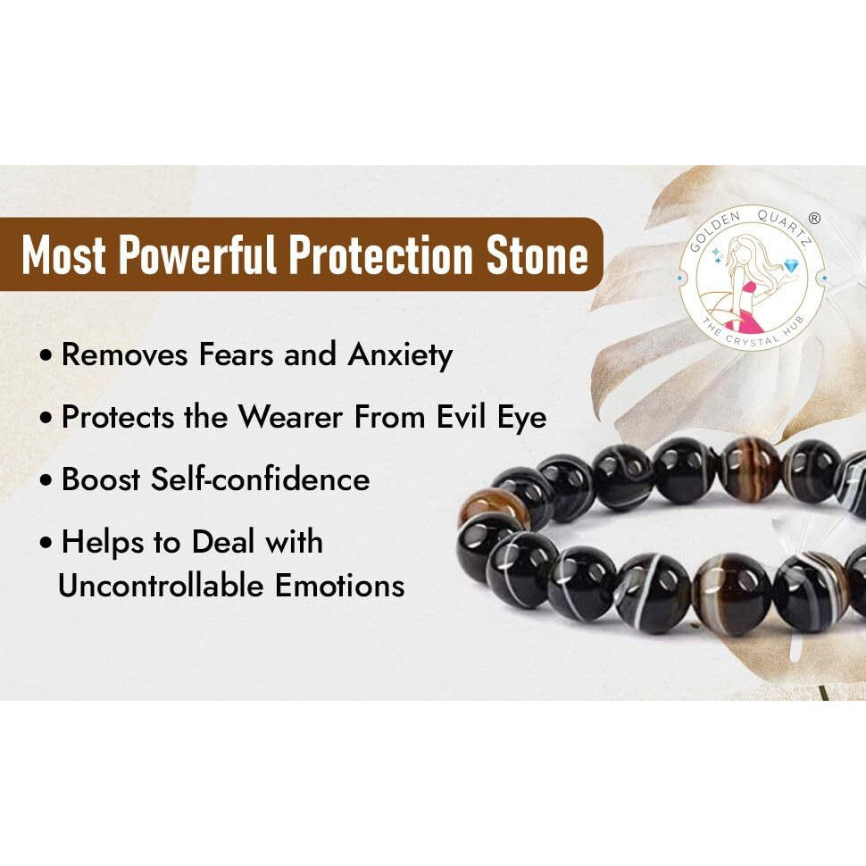 GOLDEN QUARTZ - THE CRYSTAL HUB - Certified Sulemani Hakik Bracelet with Certificate Protection From Evil Eyes Black Akik Armlet 8mm Unisex for Reiki Healing And Astrology Haqiq