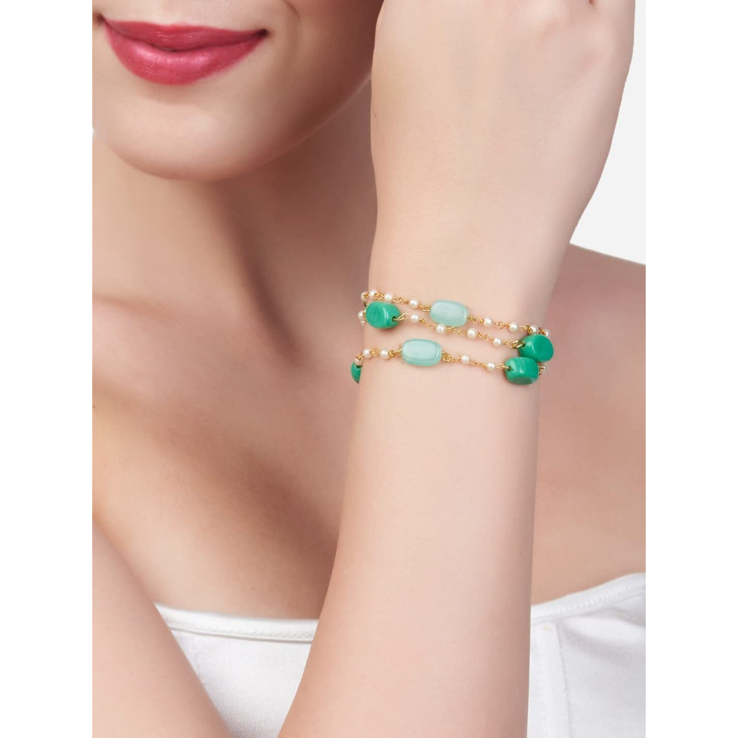 ZAVERI PEARLS Green Multistrand Beaded Ethnic Bracelet For Women-ZPFK13619