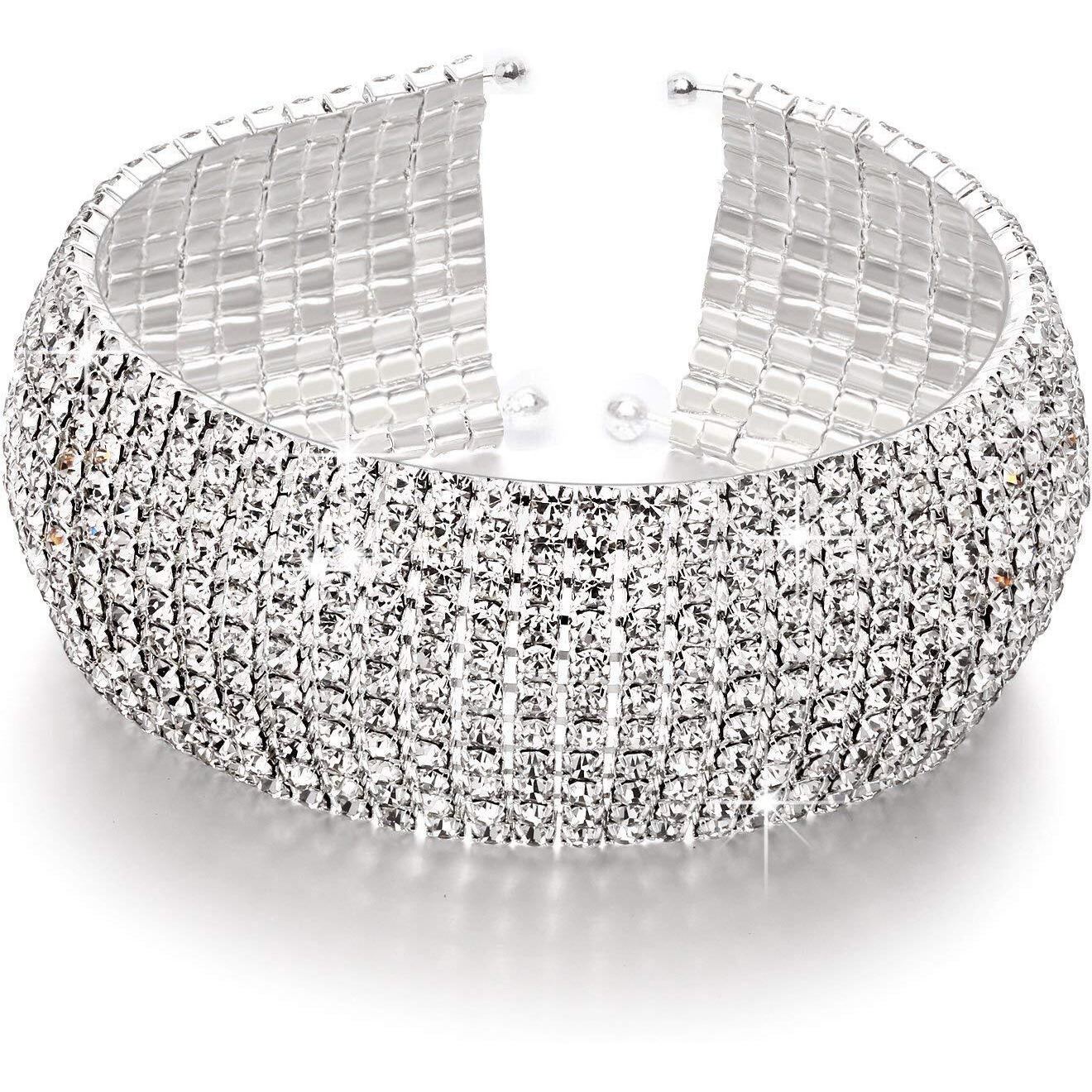 Shining Diva Fashion Latest Silver Plated Cubic Zirconia Crystal Base Metal Silver Bangle Bracelet for Women and Girls (11429b)