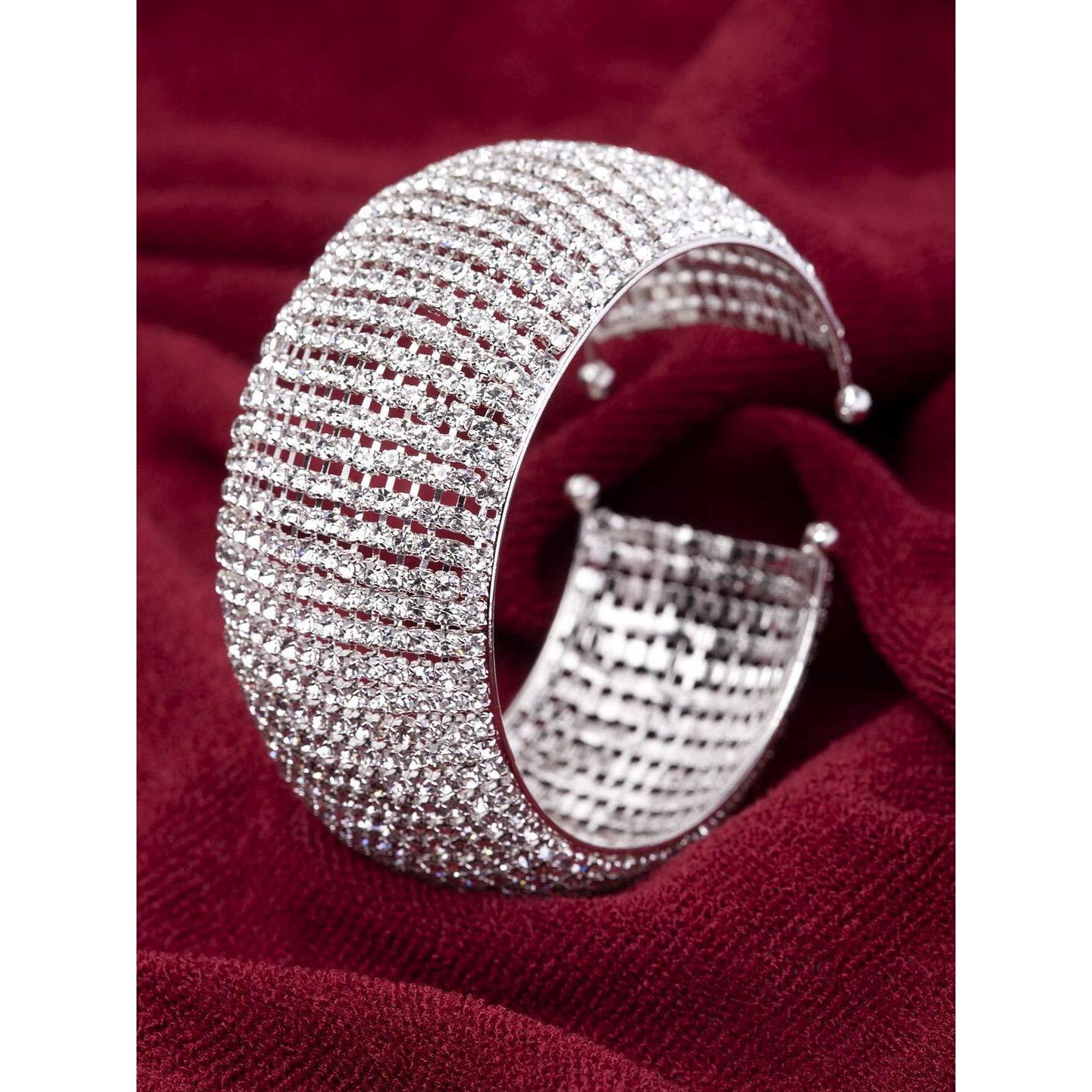 Shining Diva Fashion Latest Silver Plated Cubic Zirconia Crystal Base Metal Silver Bangle Bracelet for Women and Girls (11429b)