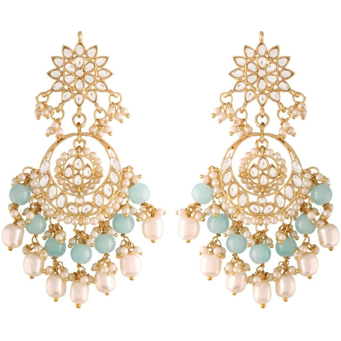 I Jewels 18K Gold Plated Traditional Handcrafted Pearl Kundan Beaded Chandbali Earrings for Women/Girls (E2916Sb)
