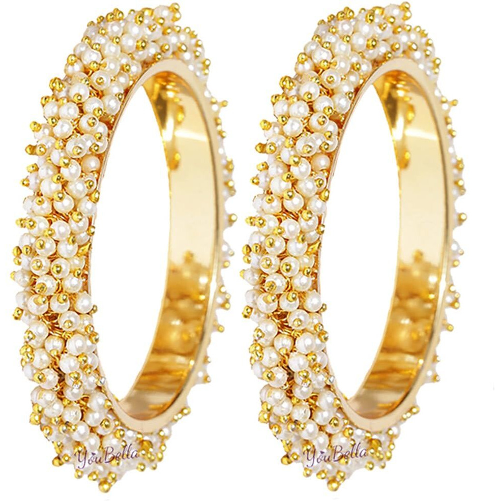 YouBella Jewellery Traditional Pearl Studded Gold Plated Bangles for Women and Girls (2.4)