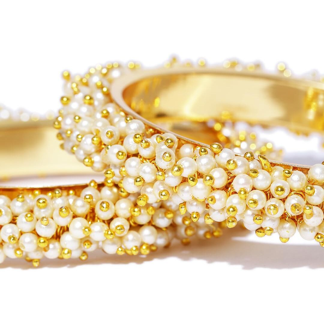 YouBella Jewellery Traditional Pearl Studded Gold Plated Bangles for Women and Girls (2.4)