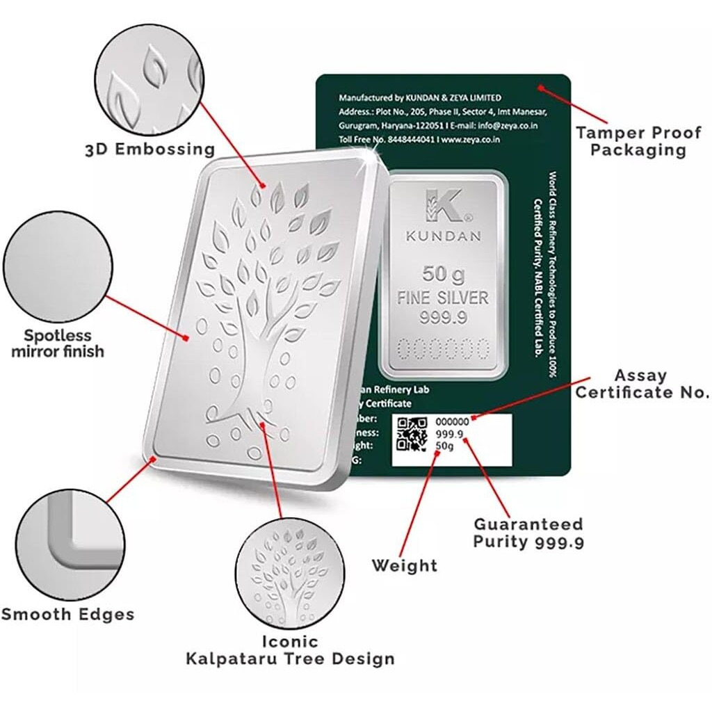 Kundan 50g (999.9) Kalpataru Tree Silver Bar