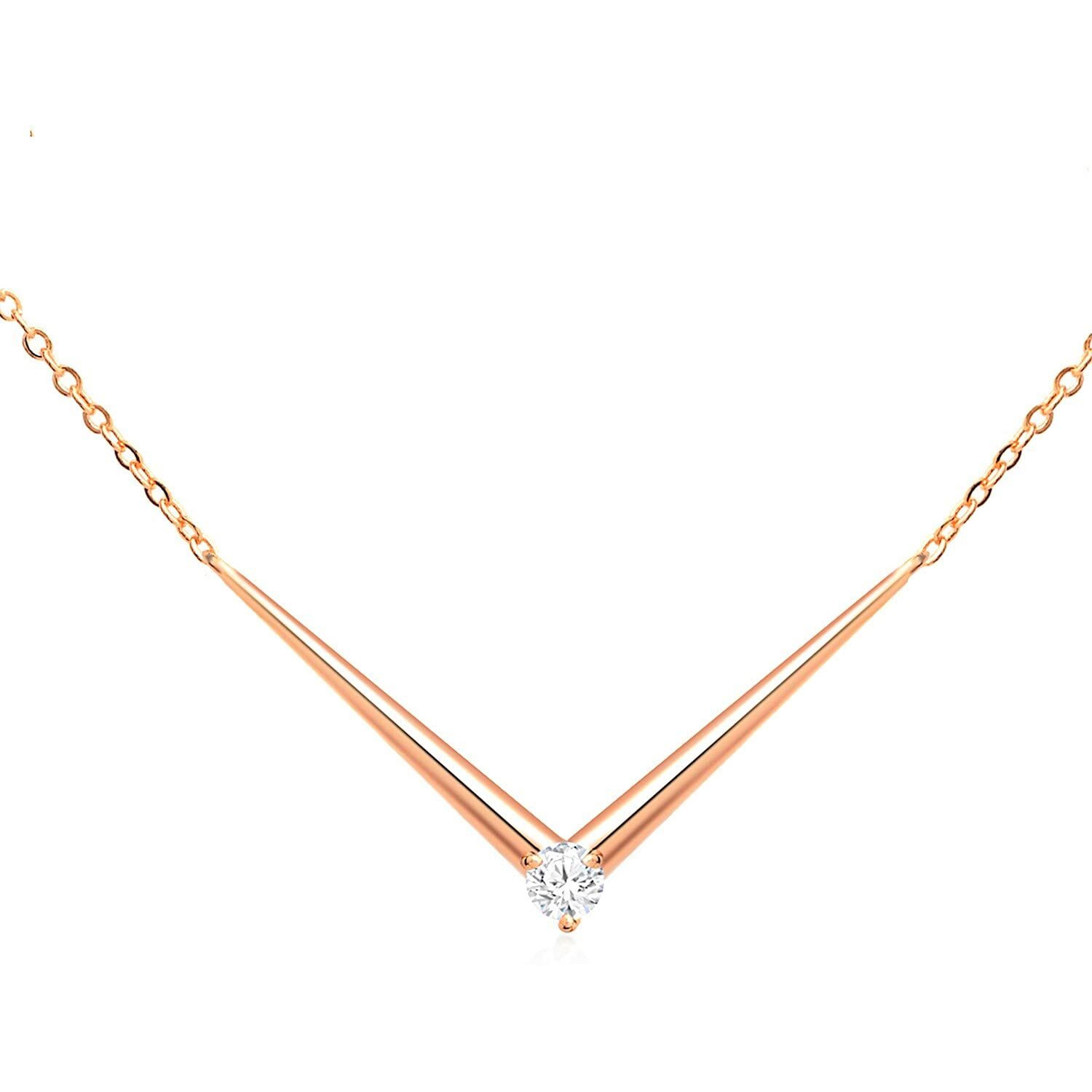 MINUTIAE Rose Gold Plated Single Diamond Pendant Necklace/Solitare Pendant/Austrian Cubic Zirconia Pendant For Women And Girls With Extendable Chain (Rose Gold)