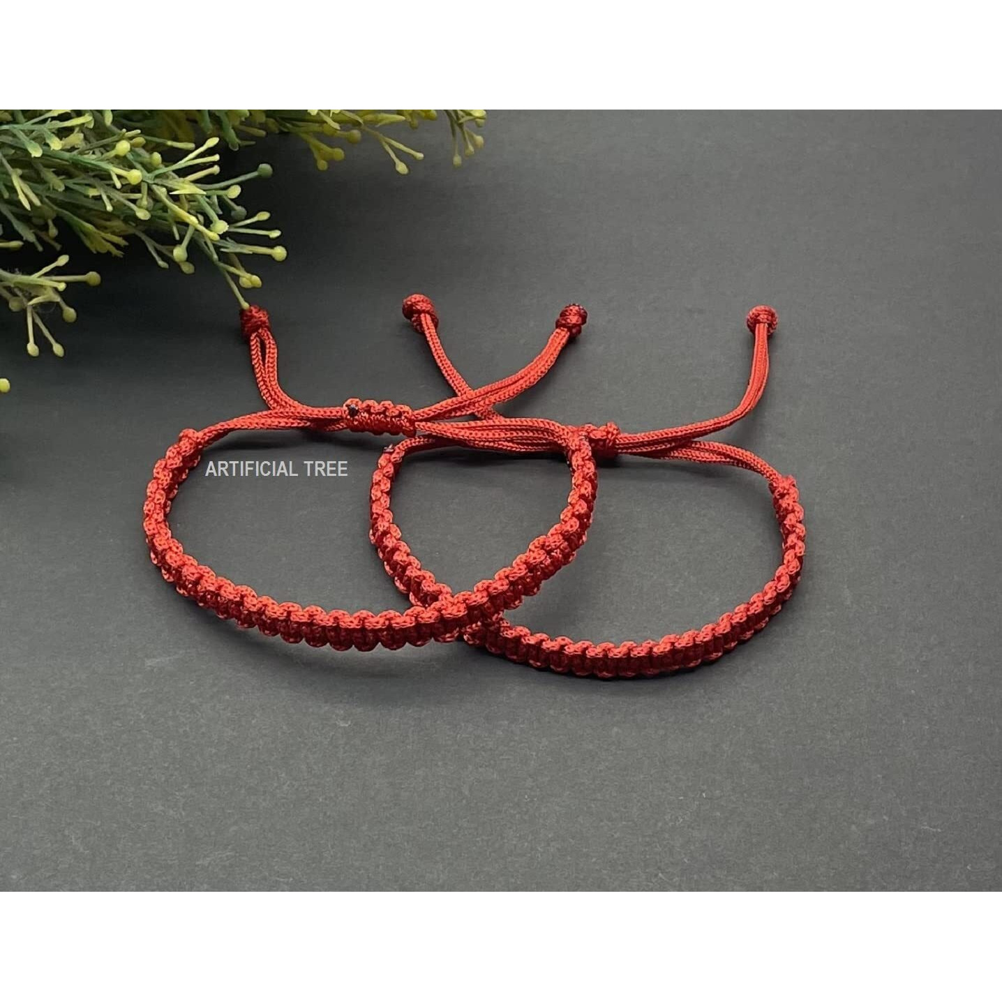 ARTIFICIAL TREE HANDMADE NAZAR DHAGA BRACELET ADJUSTABLE WRISTBAND BRACELET FRIENDSHIP BAND FOR WOMEN MEN- 100% SKIN FRIENDLY Nazar Bracelets 2 Piece (AT GIRLS BRCT 004) (RED)