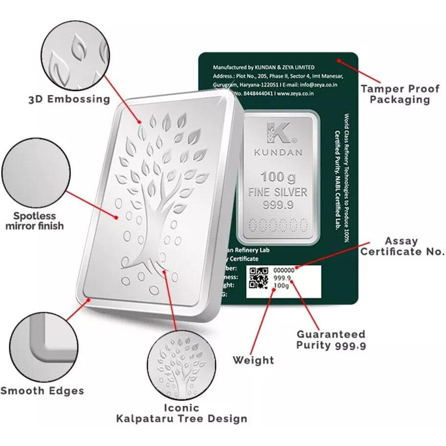 Kundan 100g (999.9) Kalpataru Tree Silver Bar