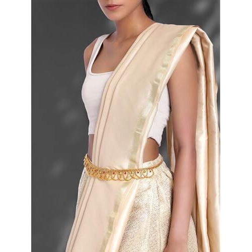 Peora Gold Plated Kundan Pearl Kamar Band Kamar Patta Belly Waist Chain Traditional Ethnic Wedding Jewellery for Women Girls|Rakhi Rakshabandhan Gift for Sister Bhabhi, Gifts for Women