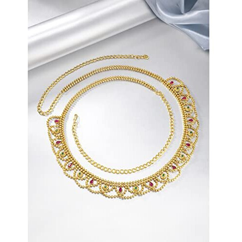 Peora Gold Plated Kundan Pearl Kamar Band Kamar Patta Belly Waist Chain Traditional Ethnic Wedding Jewellery for Women Girls|Rakhi Rakshabandhan Gift for Sister Bhabhi, Gifts for Women