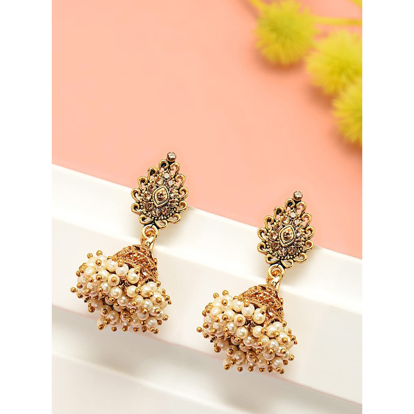 Zaveri Pearls Antique Gold Tone Traditional Jhumki Earring For Women-ZPFK7450