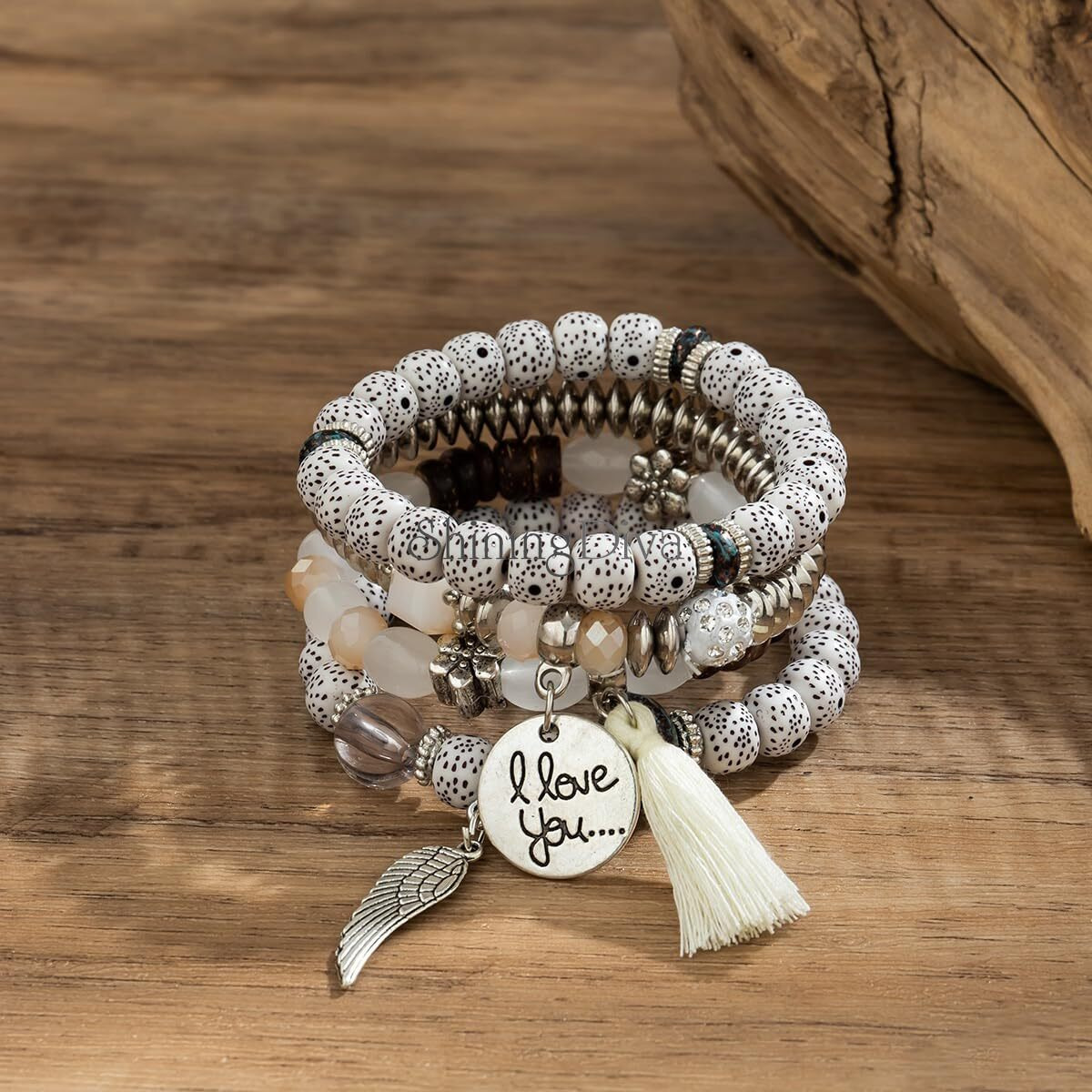 Shining Diva Fashion Latest Stylish Multilayer Bangle Bodhi Bracelet for Women and Girls (Beige)(15429b)