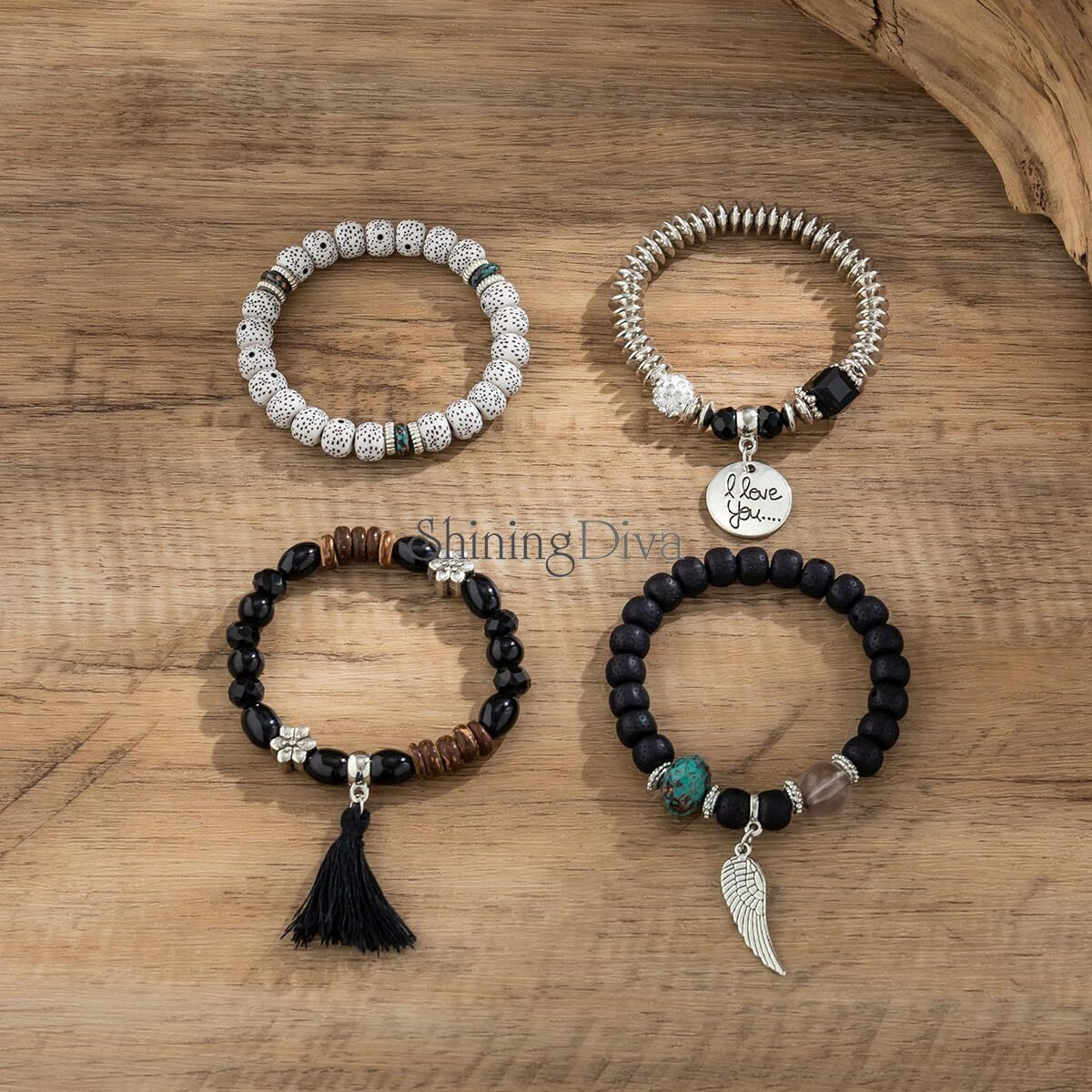 Shining Diva Fashion Latest Stylish Multilayer Bangle Bodhi Bracelet for Women and Girls (Black)(15433b)